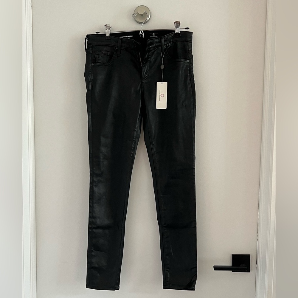 AG Super Skinny Ankle Black Coated Jeans